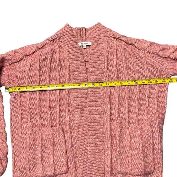 Madewell Bubble Sleeve Chunky Cable Knit Cardigan Sweater Pink XS Wool Blend - Picture 5 of 7